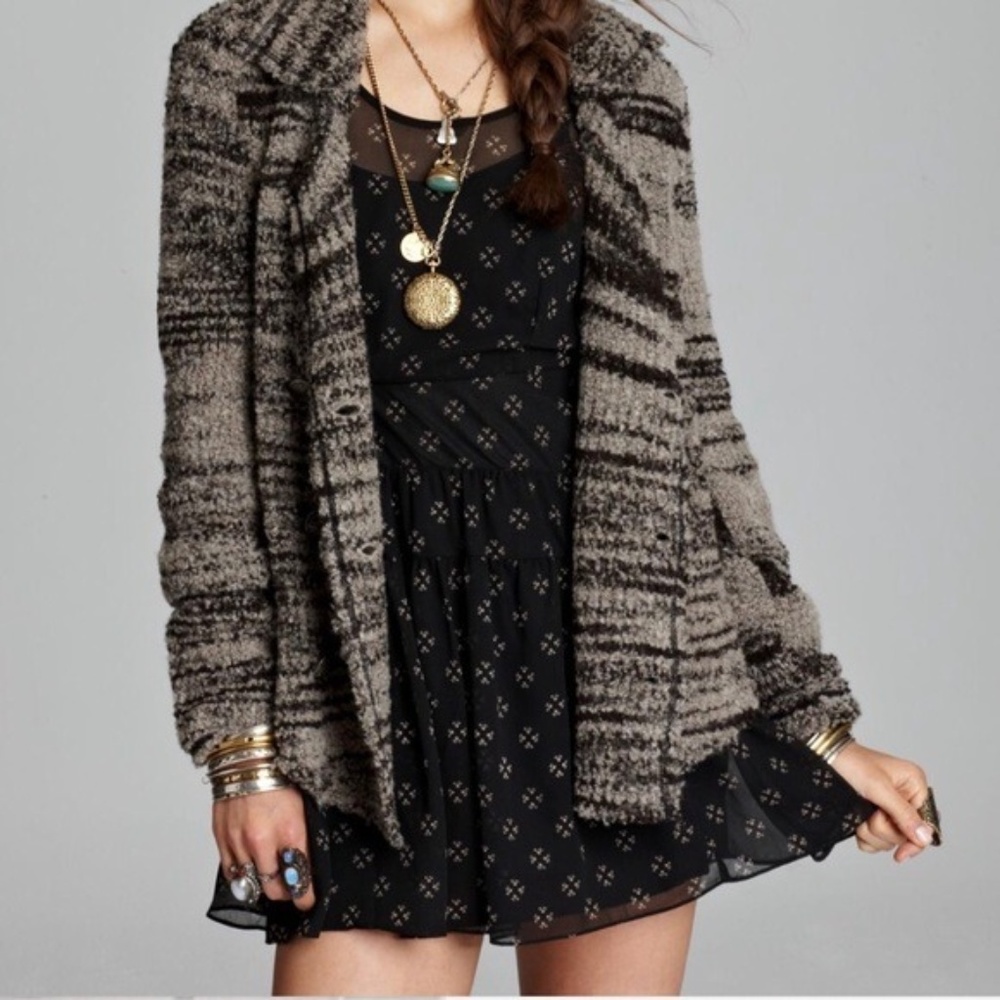 Free People Zebra Yarn Double Breasted Blazer
